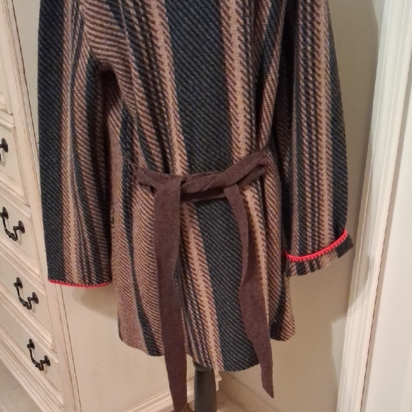 Bogner Brown and Black Striped Cape with Red Trim - Picture 4 of 5
